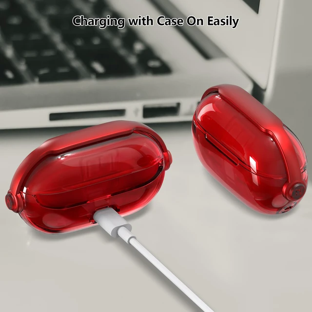 Alt view image 6 of 7 - Secure Lock for Beats Solo Buds Case Clear,Cute Headphone Style Design for Beats Solo Buds Cover,Shockproof Soft TPU Skin for Beat Solo Case with Carabiner&Cleaning Pen Women Girl-Red