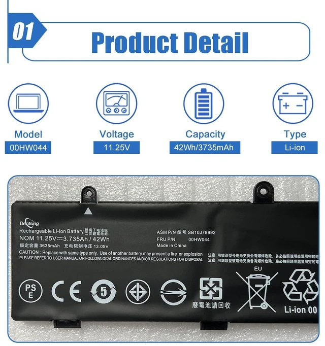 Alt view image 2 of 6 - 00HW044 SB10J78992 Battery for Lenovo ThinkPad Yoga 11E 3rd Gen 11E 20G8-S03400 Series 00HW043 SB10J78991 00HW042 SB10J7899 11.25V 42Wh/3735mAh