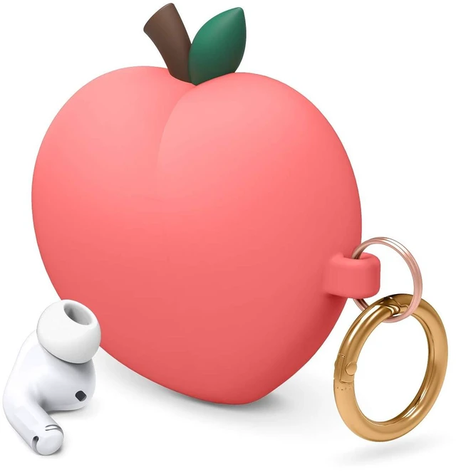 Main image of Peach Case for AirPods Pro 3D Cute Design Case Cover with Keychain, Supports Wireless Charging (Red)