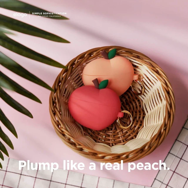 Alt view image 2 of 7 - Peach Case for AirPods Pro 3D Cute Design Case Cover with Keychain, Supports Wireless Charging (Red)