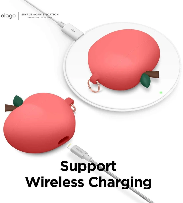 Alt view image 3 of 7 - Peach Case for AirPods Pro 3D Cute Design Case Cover with Keychain, Supports Wireless Charging (Red)