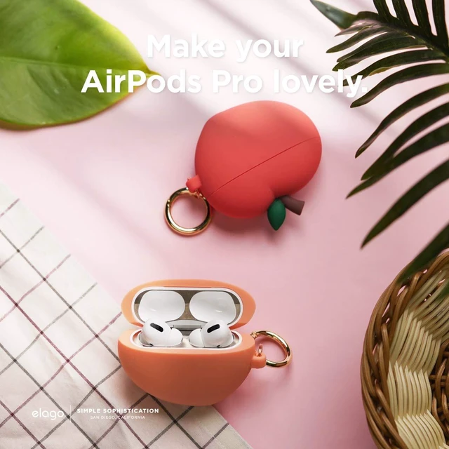 Alt view image 5 of 7 - Peach Case for AirPods Pro 3D Cute Design Case Cover with Keychain, Supports Wireless Charging (Red)