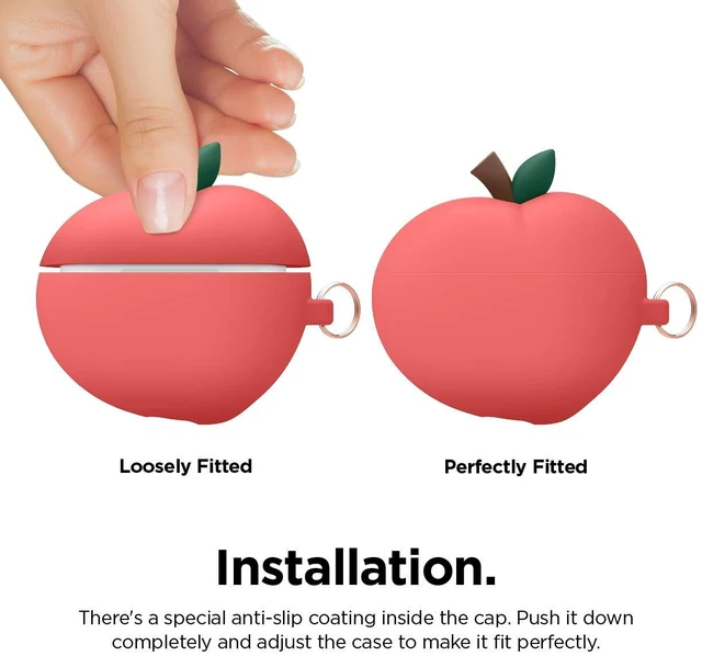 Alt view image 6 of 7 - Peach Case for AirPods Pro 3D Cute Design Case Cover with Keychain, Supports Wireless Charging (Red)