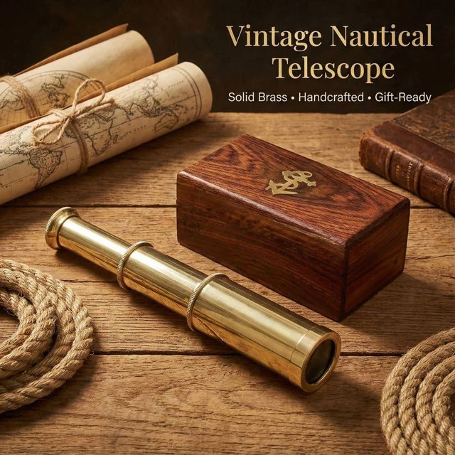 Alt view image 5 of 7 - Antique Decor Spyglass, Pirate Telescope with Leather Case, Handheld Telescope for Adventure Enthusiasts, Monocular Nautical Decor for Gifting, Travellers, 6"