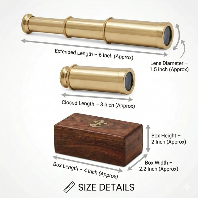 Alt view image 6 of 7 - Antique Decor Spyglass, Pirate Telescope with Leather Case, Handheld Telescope for Adventure Enthusiasts, Monocular Nautical Decor for Gifting, Travellers, 6"