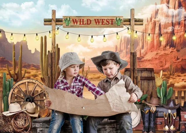 Alt view image 5 of 7 - Wild West Backdrop Western Cowboys Desert Cactus Photography Background Western Party Decorations Banner Photo Props (2.4x1.8m)