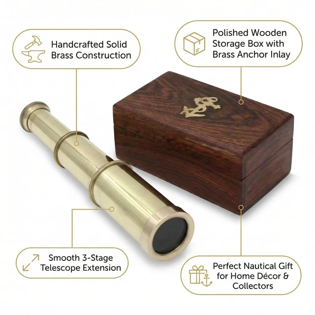 Alt view image 7 of 7 - Antique Decor Spyglass, Pirate Telescope with Leather Case, Handheld Telescope for Adventure Enthusiasts, Monocular Nautical Decor for Gifting, Travellers, 6"
