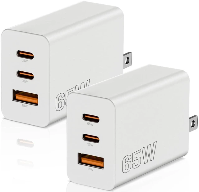 Main image of 65W USB C Charger Block, 2Pack 3 Port PD&AC Super Fast Type C Charging Adapter, 100W Wall Charger Plug Cube for MacBook Pro/Air,iPad Pro,iPhone 17/16/15,Galaxy S25,and More