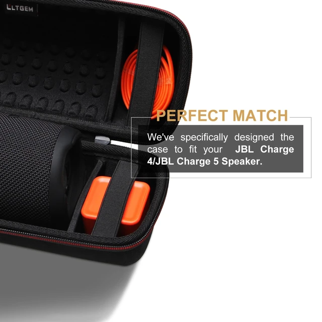 Alt view image 5 of 7 - LTGEM Case for Charge 4/ Charge 5 Speaker Carrying Case Hard Storage Travel Protective Bag Fits Charger and USB Cable (Lycra Black with Shoulder Strap)