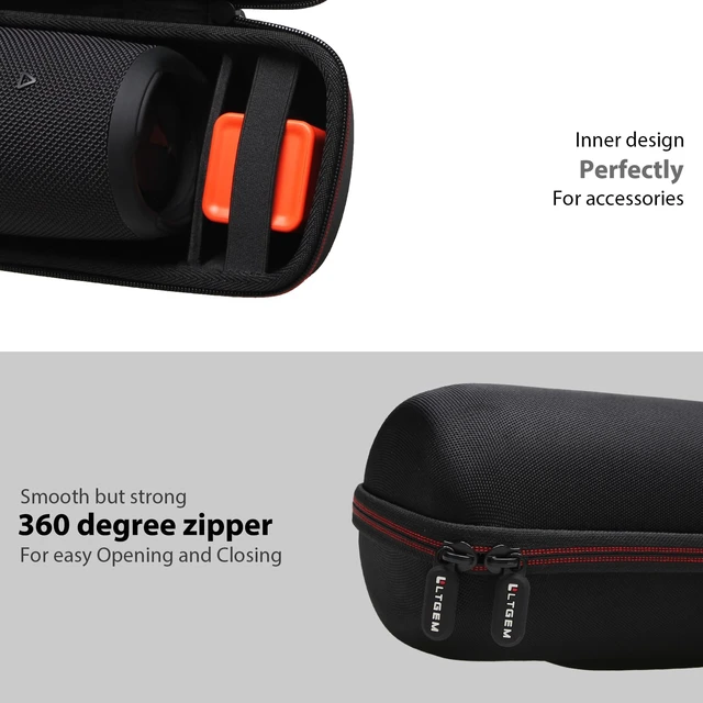 Alt view image 7 of 7 - LTGEM Case for Charge 4/ Charge 5 Speaker Carrying Case Hard Storage Travel Protective Bag Fits Charger and USB Cable (Lycra Black with Shoulder Strap)