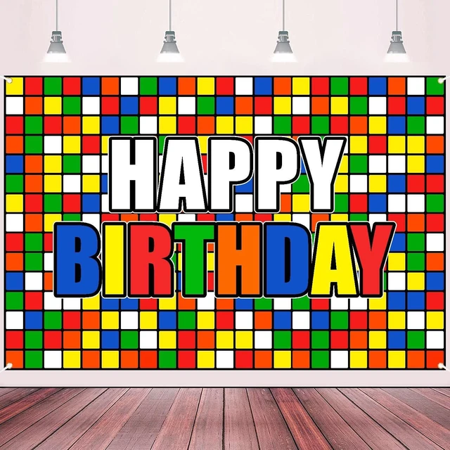 Main image of Colorful Cube Birthday Party Backdrop Banner Puzzle Game Themed Wall Decoration Colorful Plaid Block Backdrop for Boys Girls Birthday Party Photo Photography Prop Booth Background 70.9x47.2in