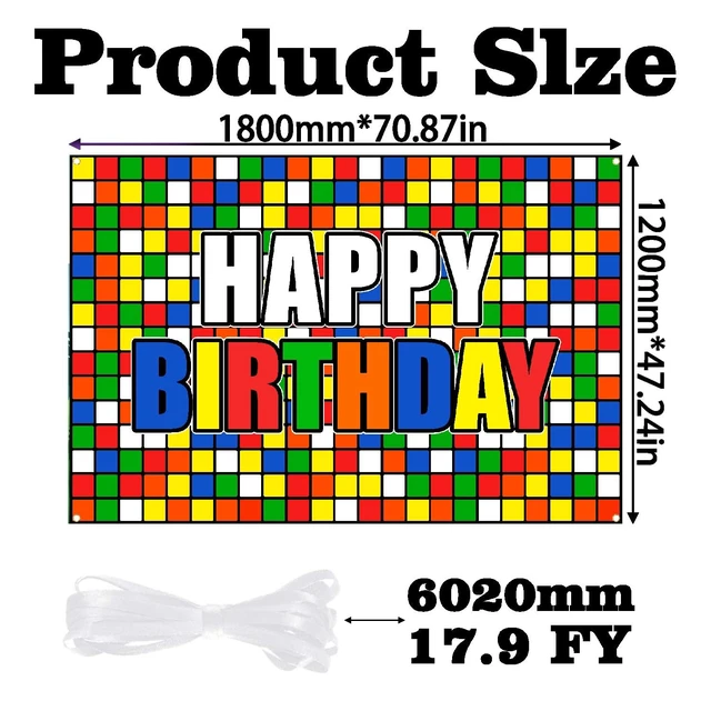 Alt view image 6 of 7 - Colorful Cube Birthday Party Backdrop Banner Puzzle Game Themed Wall Decoration Colorful Plaid Block Backdrop for Boys Girls Birthday Party Photo Photography Prop Booth Background 70.9x47.2in