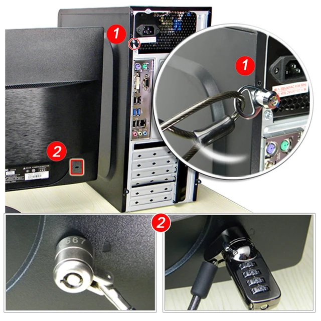 Alt view image 6 of 7 - Silver Metal Desktop Computer Lock with Key, Anti-Theft, Modern Style, Works with Most Desktops & Docking Stations