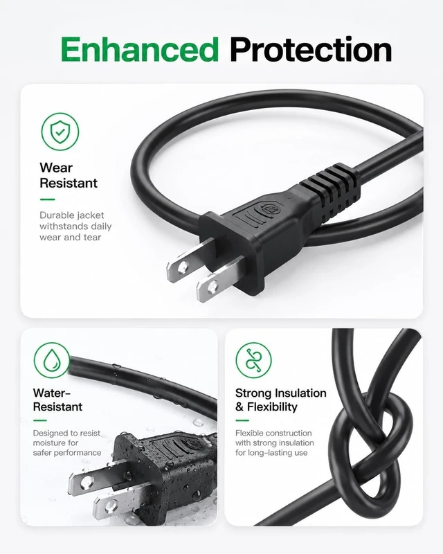 Alt view image 2 of 6 - 6FT 2 Prong Power Cable for NOCO,BONAI,EBL Smart Battery Charger Power Cord 6FT 2 Prong Power Cable