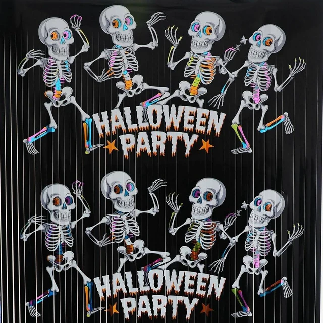 Main image of Foil Curtain Backdrop for Halloween Party Decorations Metallic Tinsel Halloween Theme Photo Booth Props (5 Pcs)