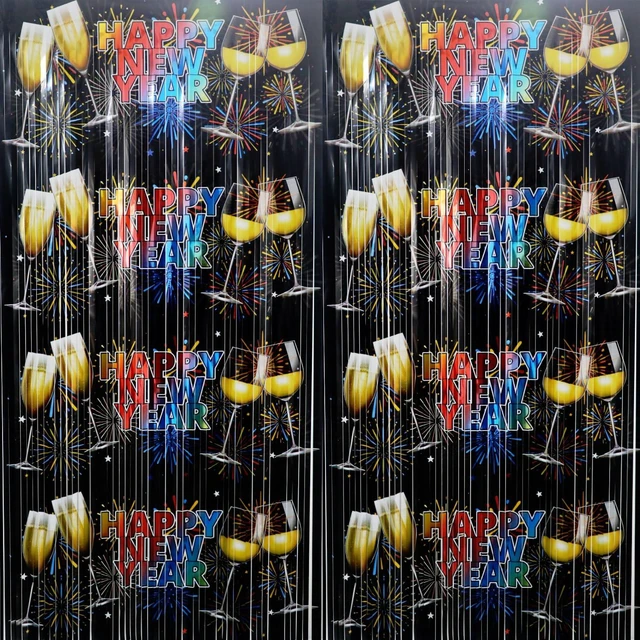 Main image of Foil Curtain Backdrop for New Year Eve Party Decorations Metallic Tinsel New Year Theme Photo Booth Props (5 Pcs)