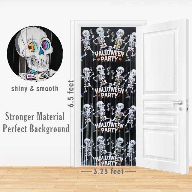 Alt view image 2 of 7 - Foil Curtain Backdrop for Halloween Party Decorations Metallic Tinsel Halloween Theme Photo Booth Props (5 Pcs)