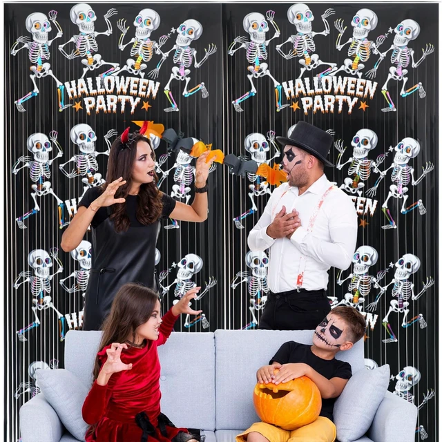 Alt view image 5 of 7 - Foil Curtain Backdrop for Halloween Party Decorations Metallic Tinsel Halloween Theme Photo Booth Props (5 Pcs)