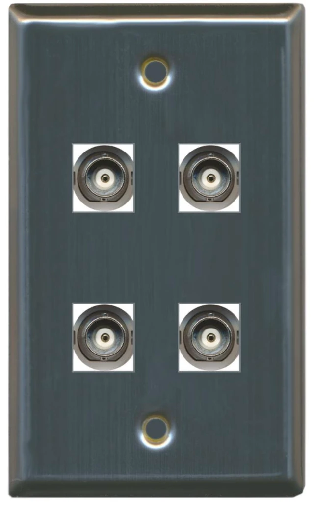 Main image of 4 Port BNC Female/Female HD-SDI Jack Wall Plate - Stainless Steel/Gray