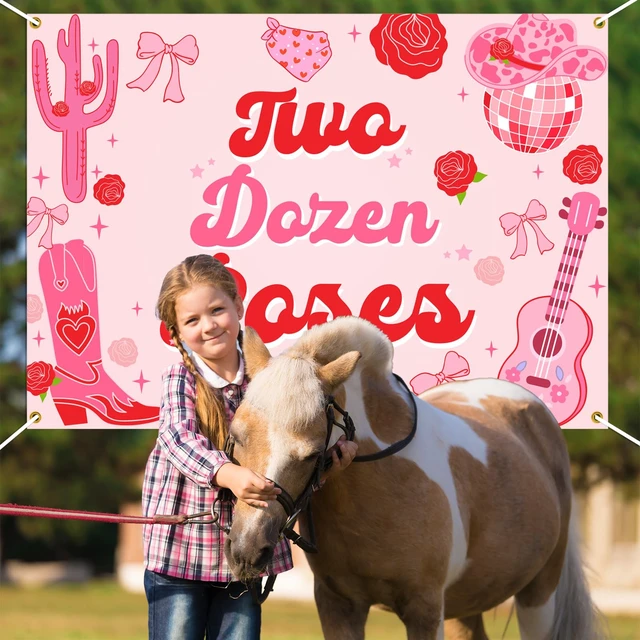 Alt view image 4 of 6 - Two Dozen Roses Backdrop - Pink Floral Western Theme 2nd Birthday Decor, Western Disco Cowgirls Coquette 2nd Birthday Party Decorations 7x5ft