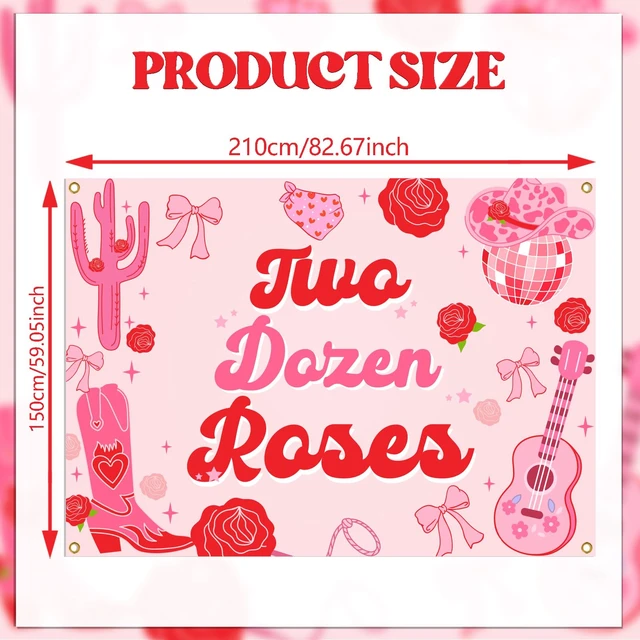 Alt view image 2 of 6 - Two Dozen Roses Backdrop - Pink Floral Western Theme 2nd Birthday Decor, Western Disco Cowgirls Coquette 2nd Birthday Party Decorations 7x5ft