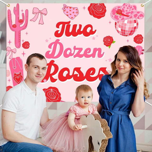 Alt view image 6 of 6 - Two Dozen Roses Backdrop - Pink Floral Western Theme 2nd Birthday Decor, Western Disco Cowgirls Coquette 2nd Birthday Party Decorations 7x5ft