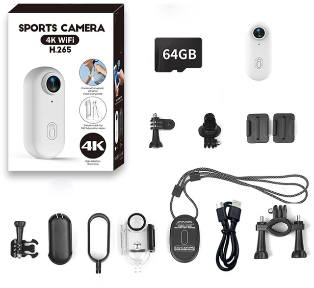 Main image of 4K Mini Action Camera, Included 64GB, Wearable Camera with 360°Rotatable Clip & Magnetic Clip, for Lecture, Traveling, Pet Walking and Outdoors Activities JS-10W White Full Bundle