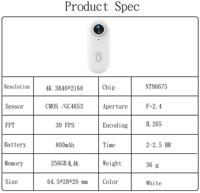 Alt view image 7 of 7 - 4K Mini Action Camera, Included 64GB, Wearable Camera with 360°Rotatable Clip & Magnetic Clip, for Lecture, Traveling, Pet Walking and Outdoors Activities JS-10W White Full Bundle