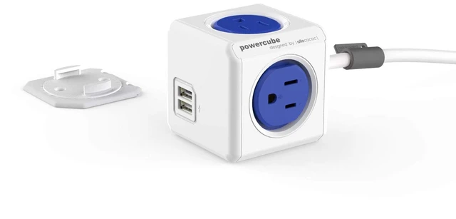 Main image of Power Strip PowerCube Extended USB 4 Outlets 2 USB 5ft Surge Protector Outlets Multiplier 15A 125V 1875W 14 AWG Heavy Duty Mounting Dock Travel Home Office Dorm Workspace Compact, ETL (BLUE)
