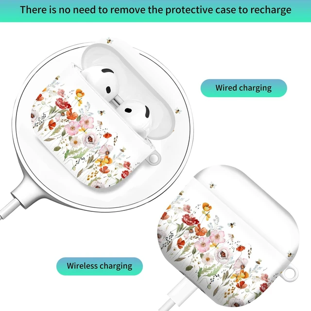 Alt view image 2 of 6 - Compatiable with AirPod 4 Protective Case 2024, Soft Protective Case with Keychain for Women,Cute Shockproof Charging Case Cover for AirPod 4(Bohemian Wildflowers)