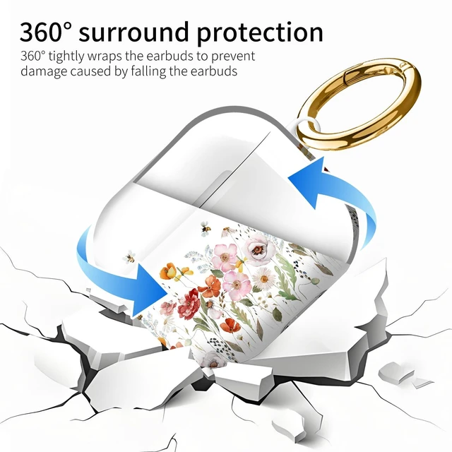 Alt view image 5 of 6 - Compatiable with AirPod 4 Protective Case 2024, Soft Protective Case with Keychain for Women,Cute Shockproof Charging Case Cover for AirPod 4(Bohemian Wildflowers)