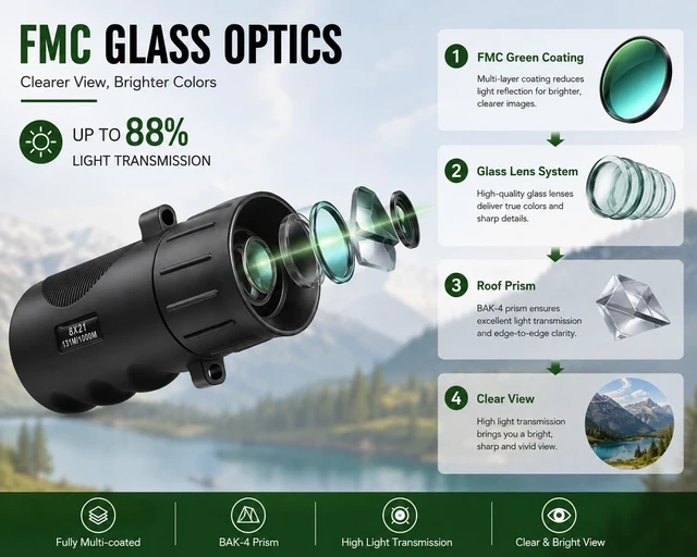 Alt view image 3 of 7 - 8x21 Monocular Telescope for Adults, Compact Pocket Scope with FMC Glass Lens, Lightweight Travel Monocular for Bird Watching, Hiking and Sightseeing