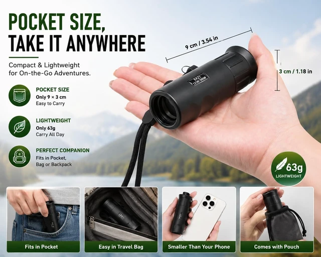 Alt view image 4 of 7 - 8x21 Monocular Telescope for Adults, Compact Pocket Scope with FMC Glass Lens, Lightweight Travel Monocular for Bird Watching, Hiking and Sightseeing