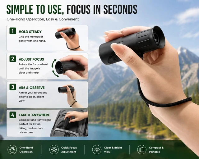 Alt view image 5 of 7 - 8x21 Monocular Telescope for Adults, Compact Pocket Scope with FMC Glass Lens, Lightweight Travel Monocular for Bird Watching, Hiking and Sightseeing