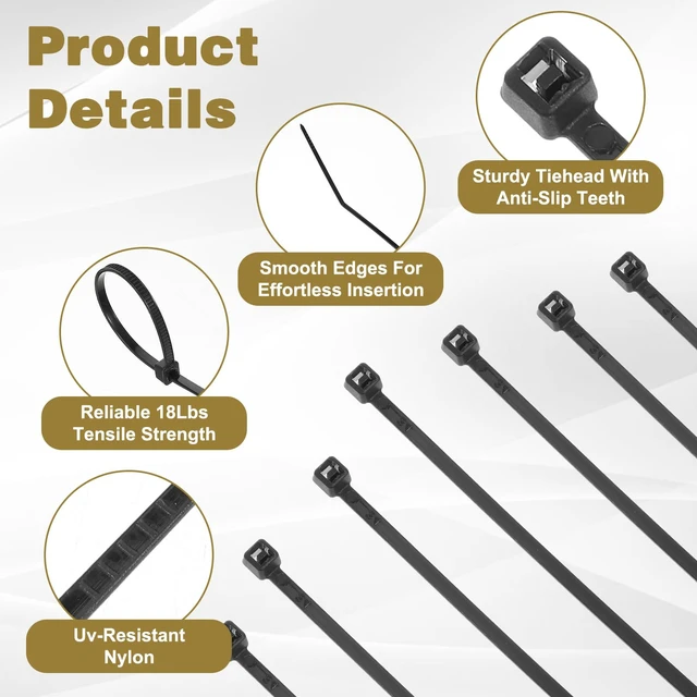 Alt view image 3 of 7 - 6000 PCS 4 Inch Zip Ties Black, 18lbs Tensile Strength, Small Cable Ties for Indoor & Outdoor Use, Nylon Wire Tie Bulk