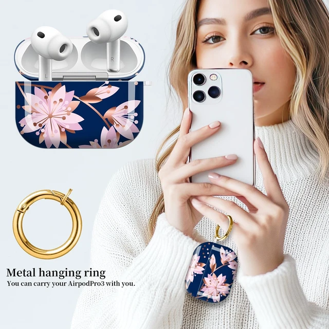 Alt view image 2 of 6 - for AirPods Pro 3 Case 2025 Cute Patterns Soft TPU Cover-Pink Flowers Compatible with AirPod Pro 3rd Generation Shell with Rose Gold Keychain for Women Men- Shockproof Scratch & Dust Resistant