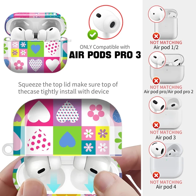 Alt view image 4 of 6 - for AirPods Pro 3 Case 2025 Cute Patterns Soft TPU Cover-Colorful Hearts Compatible with AirPod Pro 3rd Generation Shell with Rose Gold Keychain for Women Men- Shockproof Scratch & Dust Resistant