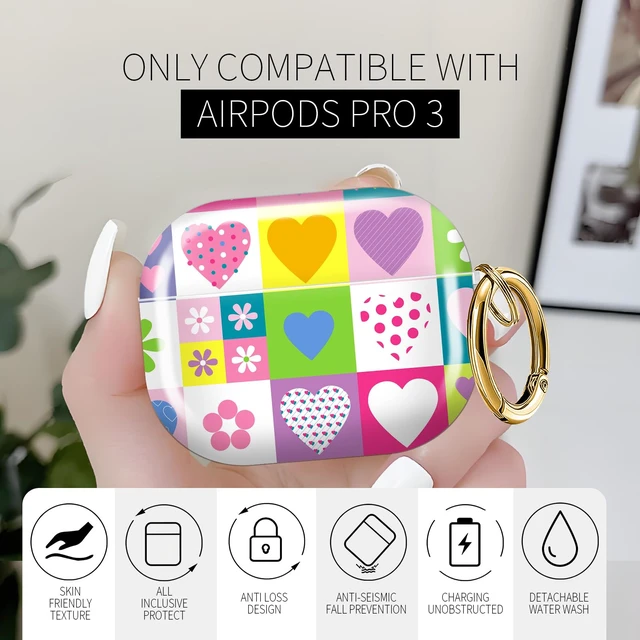 Alt view image 3 of 6 - for AirPods Pro 3 Case 2025 Cute Patterns Soft TPU Cover-Colorful Hearts Compatible with AirPod Pro 3rd Generation Shell with Rose Gold Keychain for Women Men- Shockproof Scratch & Dust Resistant