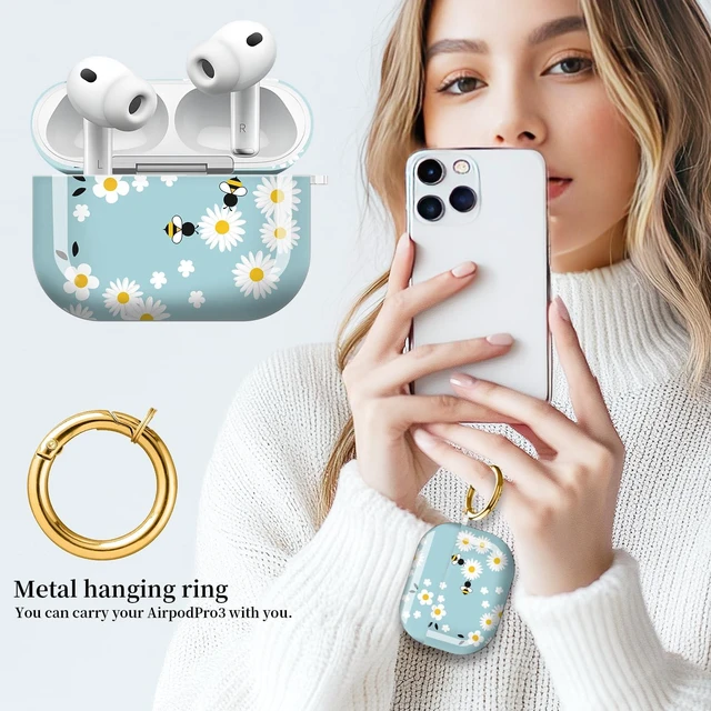 Alt view image 2 of 6 - for AirPods Pro 3 Case 2025 Cute Patterns Soft TPU Cover-Cute bee Compatible with AirPod Pro 3rd Generation Shell with Rose Gold Keychain for Women Men- Shockproof Scratch & Dust Resistant
