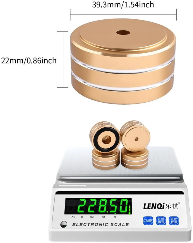 Alt view image 5 of 6 - HiFi Audio Isolation Feet 4-Pack Gold-Mini 40 * 22mm Aluminum Alloy, Non-slip Rubber Ring Base, Turntable Isolation Pads for Speakers, Turntables, Subwoofers, Amplifier