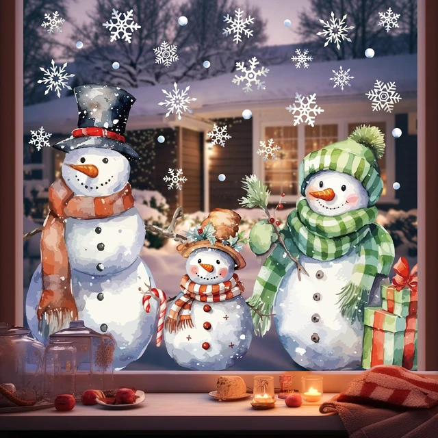 Alt view image 6 of 7 - 3 Sheets Christmas Window Clings Extra Large Snowman Window Decals Xmas Snowflake Double-Sided Windows Stickers Watercolor Christmas Windows Decorations for Xmas Holiday Party Home Office Glass Decor