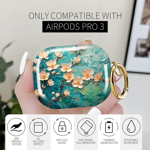 Alt view image 3 of 6 - for AirPods Pro 3 Case 2025 Cute Patterns Soft TPU Cover-Beige Floral Compatible with AirPod Pro 3rd Generation Shell with Rose Gold Keychain for Women Men- Shockproof Scratch & Dust Resistant