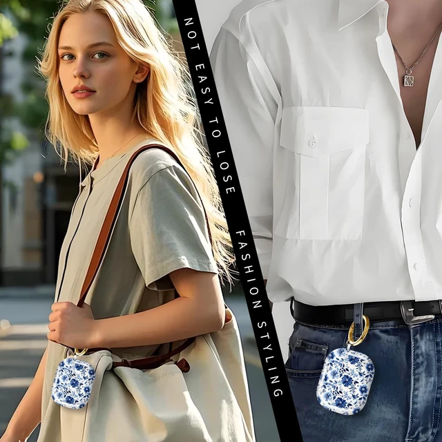 Alt view image 2 of 6 - for AirPods Pro 3 Case 2025 Cute Patterns Soft TPU Cover-Blue Flowers Compatible with AirPod Pro 3rd Generation Shell with Rose Gold Keychain for Women Men- Shockproof Scratch & Dust Resistant