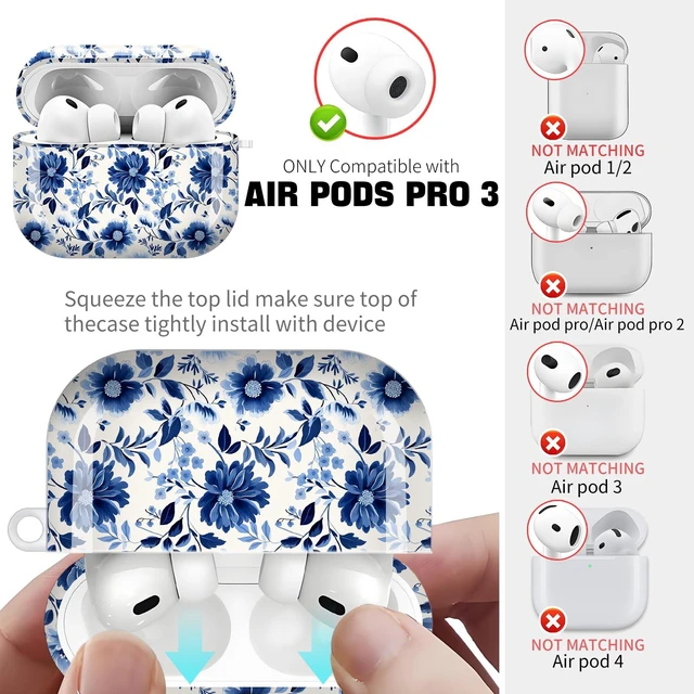 Alt view image 4 of 6 - for AirPods Pro 3 Case 2025 Cute Patterns Soft TPU Cover-Blue Flowers Compatible with AirPod Pro 3rd Generation Shell with Rose Gold Keychain for Women Men- Shockproof Scratch & Dust Resistant
