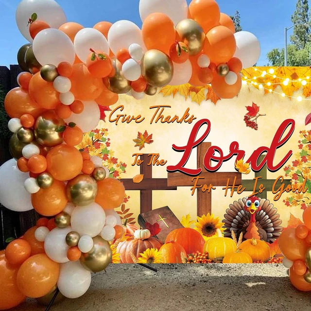 Alt view image 3 of 7 - Thanksgiving Christian Backdrop Give Thanks to The Lord Autumn Maple Leaves Pumpkins Cross Background Jesus Religious Fall Harvest Friendsgiving Family Party Decorations Banner Photo Props (8x6FT)