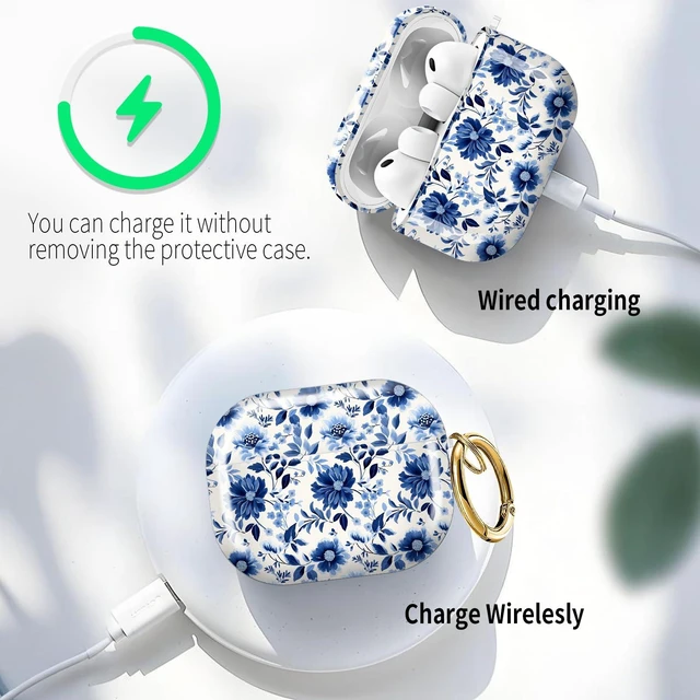 Alt view image 5 of 6 - for AirPods Pro 3 Case 2025 Cute Patterns Soft TPU Cover-Blue Flowers Compatible with AirPod Pro 3rd Generation Shell with Rose Gold Keychain for Women Men- Shockproof Scratch & Dust Resistant