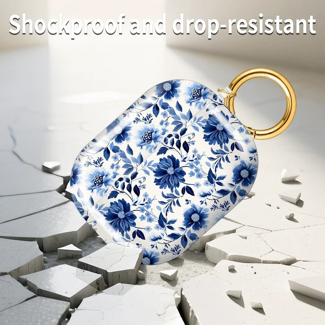 Alt view image 6 of 6 - for AirPods Pro 3 Case 2025 Cute Patterns Soft TPU Cover-Blue Flowers Compatible with AirPod Pro 3rd Generation Shell with Rose Gold Keychain for Women Men- Shockproof Scratch & Dust Resistant