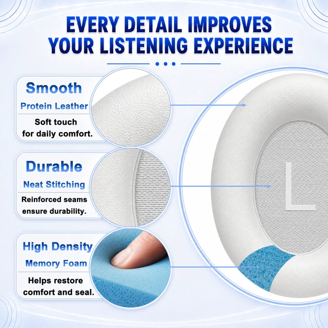 Alt view image 5 of 7 - Replacement Ear Pads for Bose NC700 Wireless HeadphonesWhite Extra-Thick and Durable Cushion, Soft Protein Leather and Slow-rebound Memory Foam for Long-Lasting Comfort, Easy to Replace