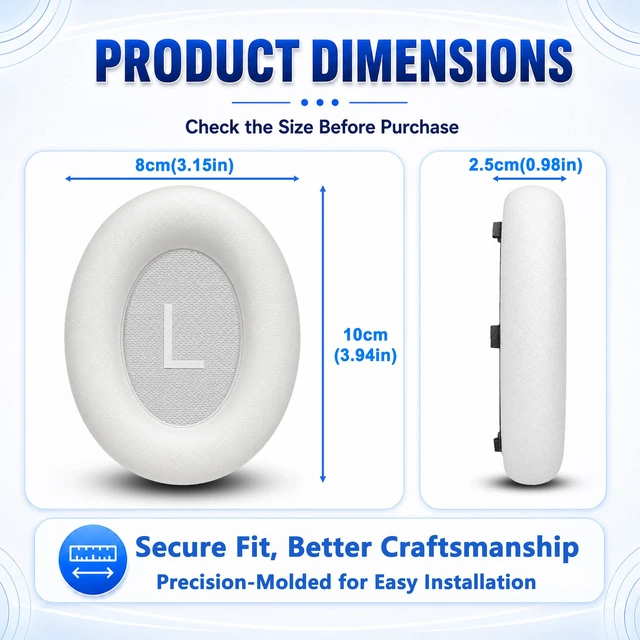 Alt view image 6 of 7 - Replacement Ear Pads for Bose NC700 Wireless HeadphonesWhite Extra-Thick and Durable Cushion, Soft Protein Leather and Slow-rebound Memory Foam for Long-Lasting Comfort, Easy to Replace