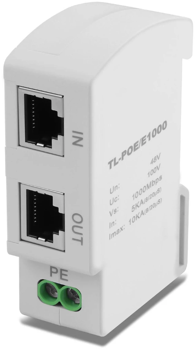 Main image of Ethernet Surge Protector Gigabit PoE DIN Rail RJ45 Network Surge Protector LAN Network CAT5/CAT6 Thunder Arrestor for Surveillance Systems 5V / PoE 48V (36mm DIN-Rail mounting)
